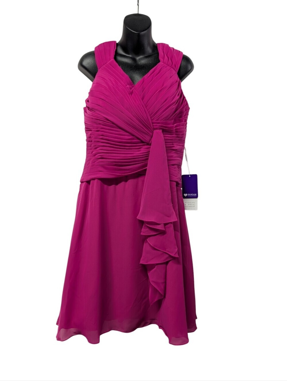 JJ's House Fuchsia Magenta Ruched Halter Wrap Bridesmaid Formal Dress Sz 14 NWT